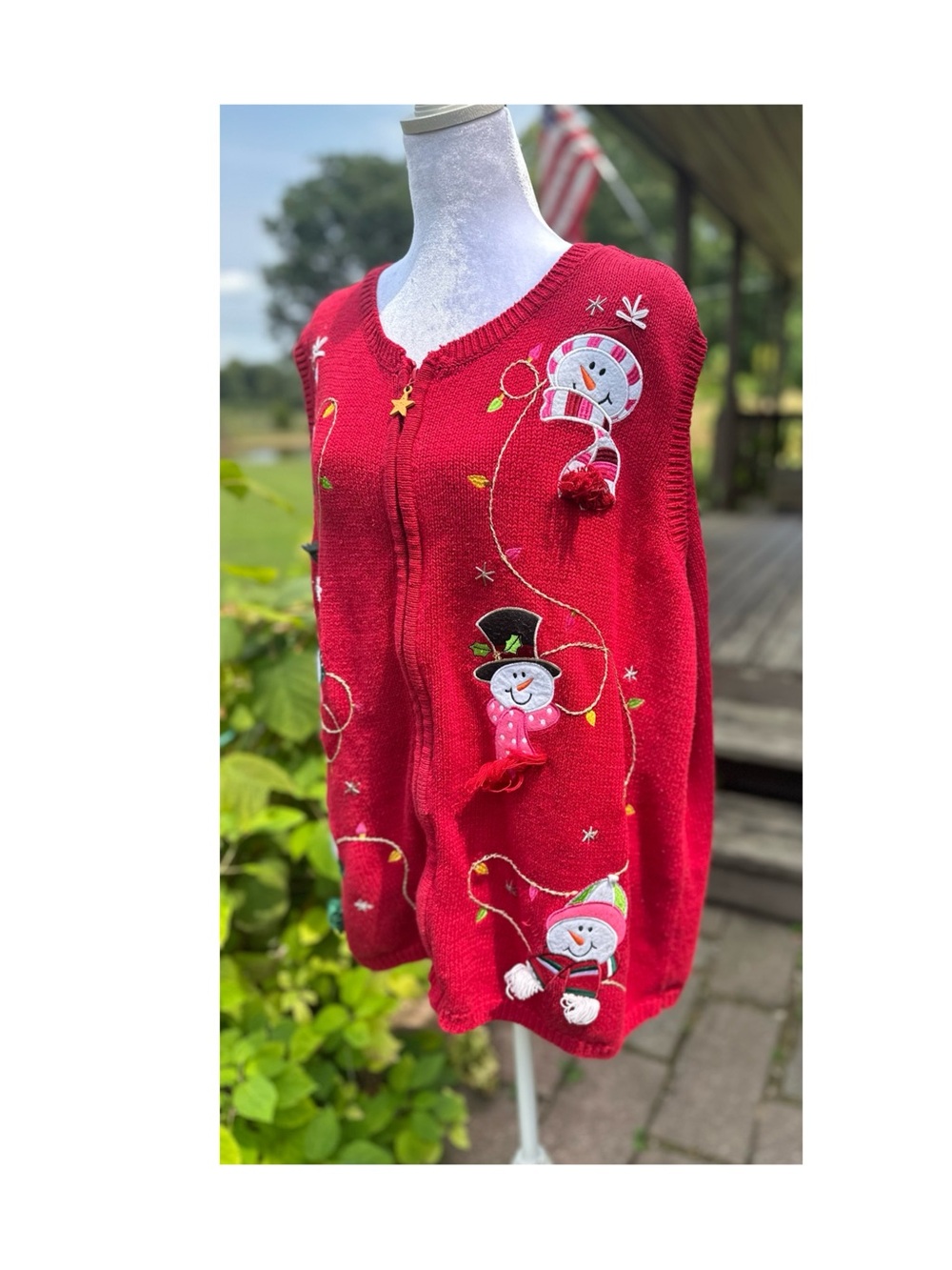 Holiday Editions  Vintage Red Snowman Embroidered Holiday Cardigan Size 2X - Picture 3 of 12